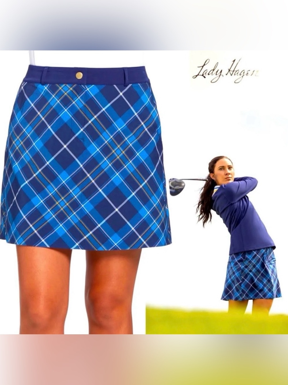 Lady Hagen Golf Skirt Skort Blue Plaid Stretchy Size 4